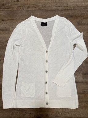 Cynthia Rowley White Lightweight V-Neck Button Cardigan